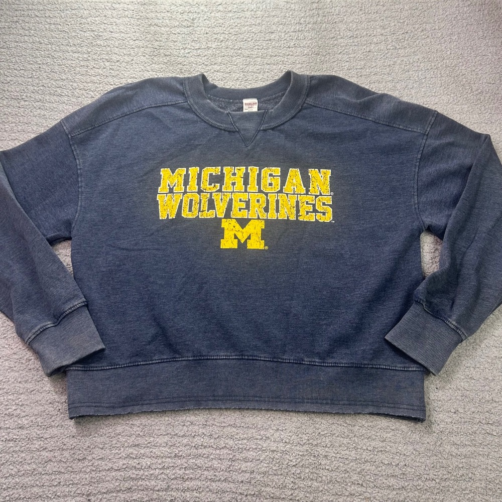 Sideline Apparel Michigan Wolverines Cropped Sweatshirt Navy Small Vintage Style